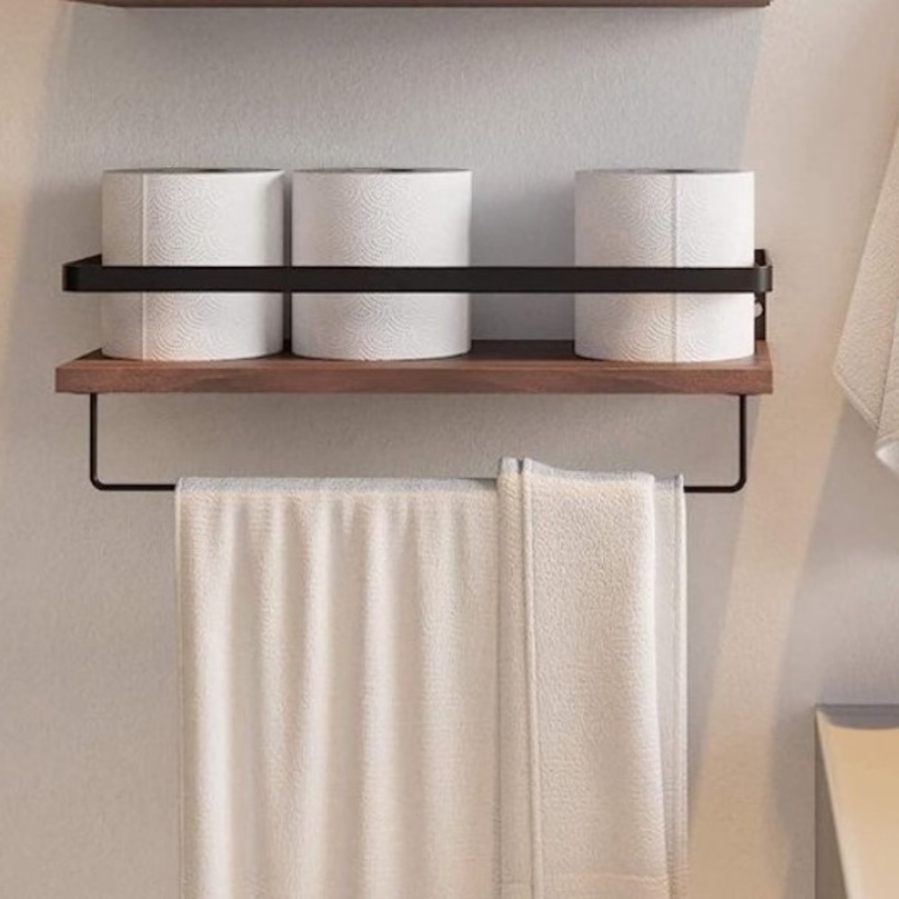 Modern Black and Brown Towel Rack with Shelf